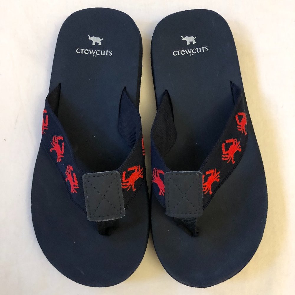 Crewcuts J. crew size 1 Flip Flops Boys’ / Girls Crabs Embroidered Navy Blue B1